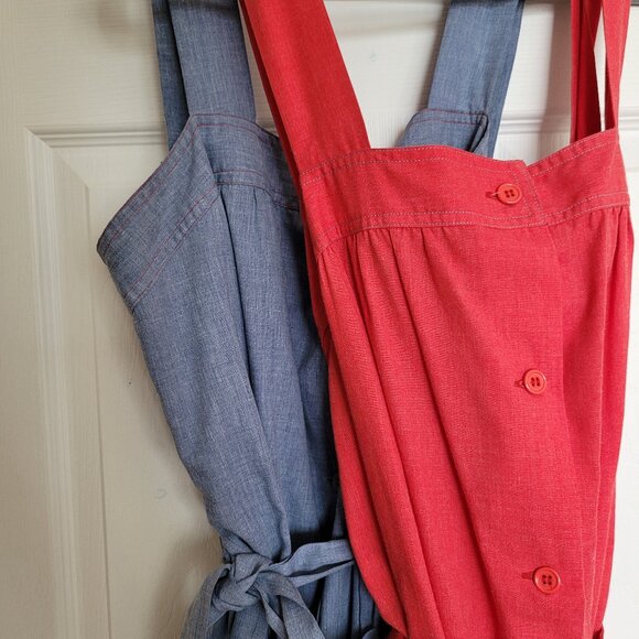 Two Vintage Dresses: Red and Blue Cotton Belted Smock Dresses - Picture 6 of 14